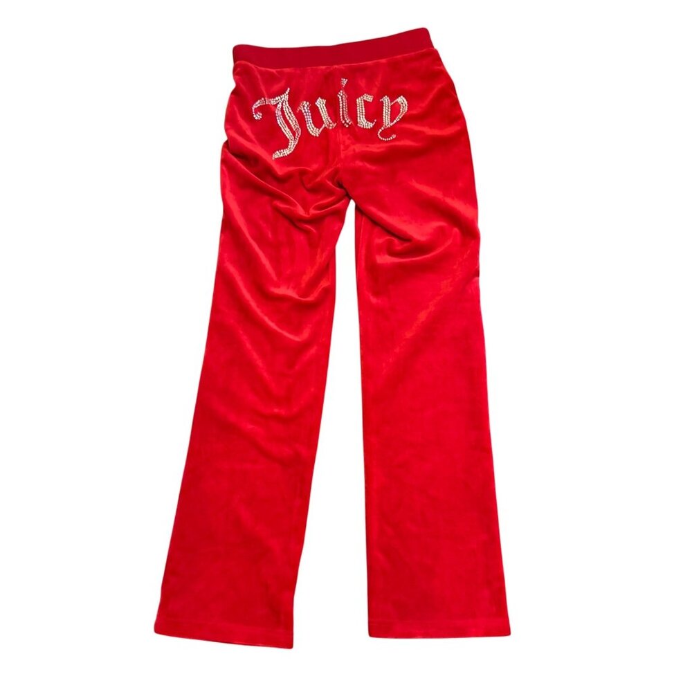 vintage Y2K Juicy Couture Velour Pants Womens XS Red Crystal Logo